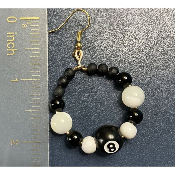 Beaded Dangle Black & White 8-Ball and Ace Card Earring Set 2 Pair Set - Picture 5 of 9
